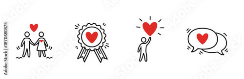 Charity and donation icon collection in black. Set includes donation box, support ribbon, community group, family care. Charity community, partnership care, people solidarity help concept icon set.