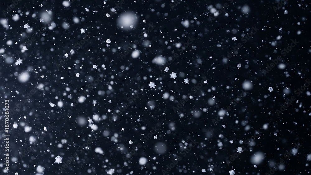 Fototapeta premium Snowflakes falling on dark background falling snow night 1