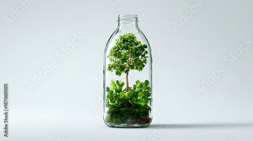 Reusable Glass Bottle Replacing Plastic Bottle in Sustainability Concept