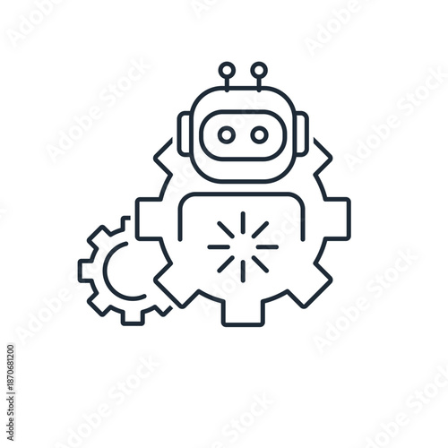 Intelligent assistant. Search, machine learning,  artificial intelligence.Vector linear icon isolated on white background.