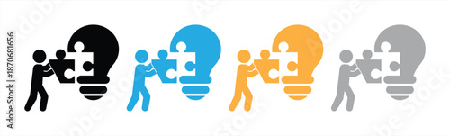 Problem Solving and Creative Idea Icons with Puzzle and Lightbulb