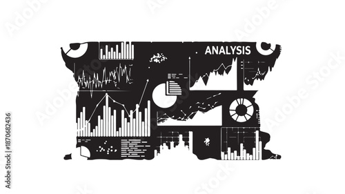 Data Analysis Collage in Monochrome Style with High Contrast Lighting on Digital Graphic Format for Business Intelligence