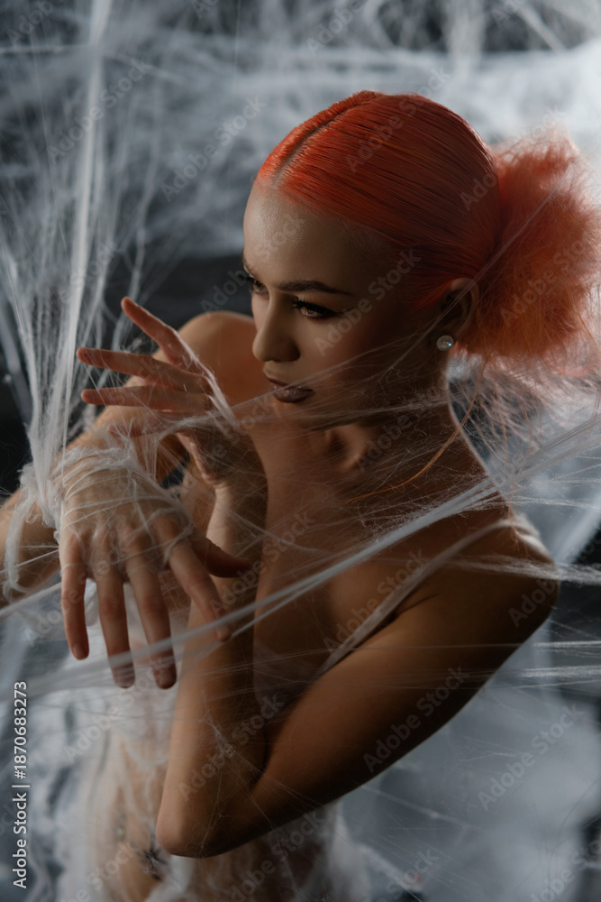 custom made wallpaper toronto digitalRed-haired woman entangled in a net trap amid a dramatic backdrop