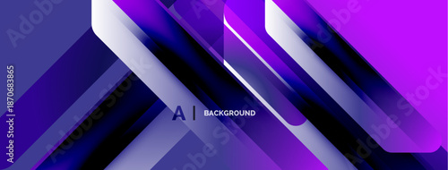 Abstract purple design. Diagonal layers create dynamic, modern visual effect. Gradient shades offer depth, texture. Minimalist aesthetic.