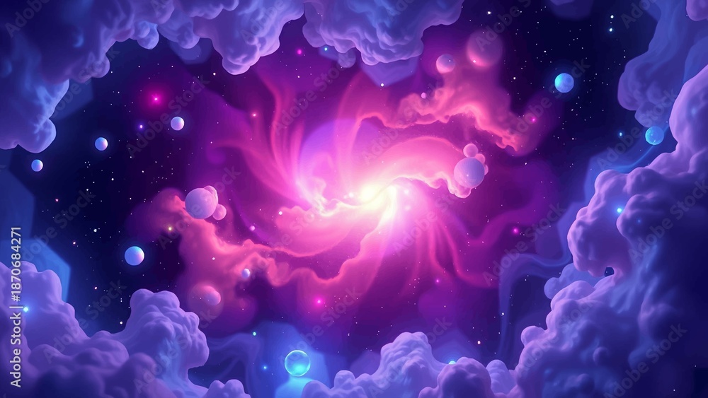 Obraz premium Surreal Cosmic Nebula with Glowing Orbs and Starry Sky