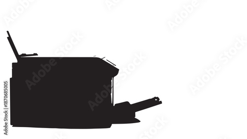 Cash register silhouette in minimalist style with dark color and simple lighting on isolated white background for finance illustration