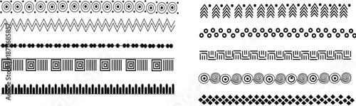 Set of african tribal motive border line in doodle hand drawn style.vector illustration