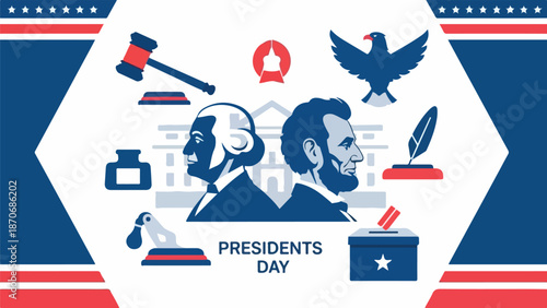 Presidents Day illustration with George Washington and Abraham Lincoln.