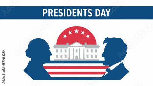 Presidents Day illustration with silhouettes of George Washington and Abraham Lincoln.