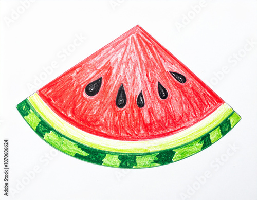 watermelon slice isolated on white background, colour pencils drawing