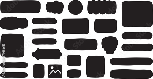 Collection of various black speech bubbles and shapes