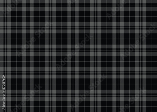 Decorative tartan plaid background, charcoal gray and black seamless pattern vector