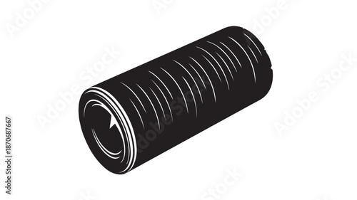 Black threaded pipe fitting in simple illustration style with high contrast lighting on white background for industrial design