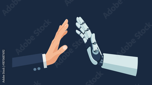 Human and Robot Hand Connection, Partnership, and Collaboration Symbolizing Technological Advancement and Future Integration