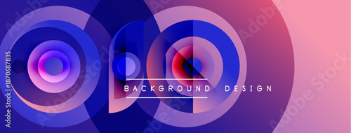 Abstract circles overlap, creating vibrant color gradients. Text reads background design within central shapes. Modern, dynamic composition.