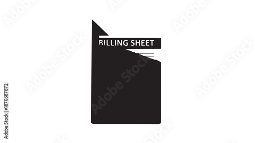 Black billing sheet with torn corner in modern minimalist design with white text on dark background for financial documents