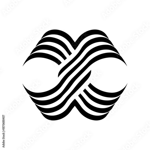 A wave-like symmetrical form with layered lines, symbolizing rhythm, flow, energy, and balance found in natural and creative systems.