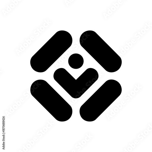 Abstract human figure formed by geometric shapes symbolizing protection, support, community, and care within a structured, modern visual language.