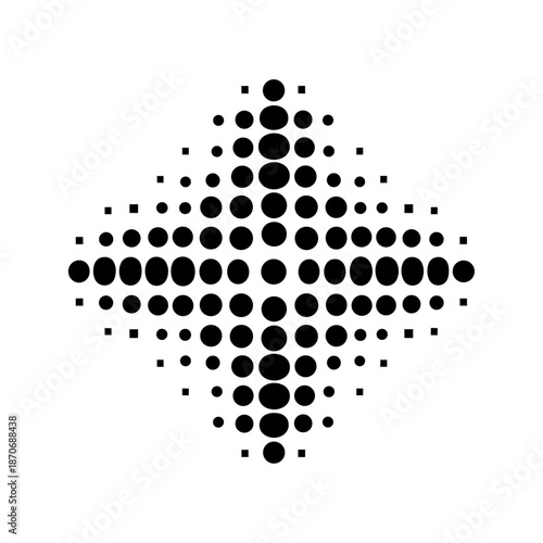 Symmetrical dot grid forming a diamond shape that expresses data, connectivity, precision, and structured complexity with a modern digital aesthetic.