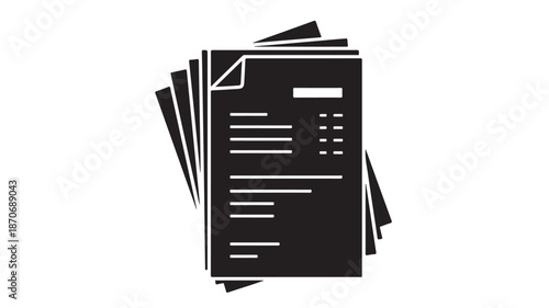 Stack of documents in modern minimalist design with monochrome black and white color scheme on clean flat illustration for office use