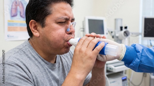Patient Undergoing Pulmonary Function Test with Medical Professional