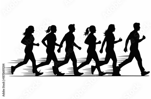 "Black and White Silhouette of  Diverse Standing Together in Traditional Robes – Minimalist Vector Art Icon Representing Unity, Cultural Diversity, and Feminine Strength"