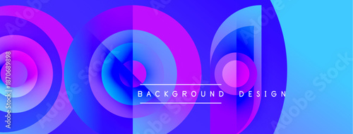 Abstract circles overlap creating vibrant gradients. Blue, purple, pink hues dominate design. Text reads background design. Modern aesthetic.