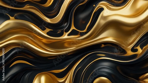 Luxurious abstract black and gold swirling fluid background with a metallic sheen