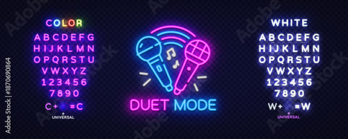Karaoke Duet-inspired visual with two microphones, musical notes and editable typography on both sides.