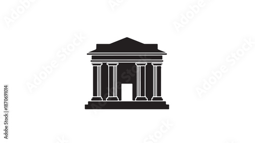 Ancient Greek temple in minimalist style with monochrome color scheme and clean lines on white background for architectural icon