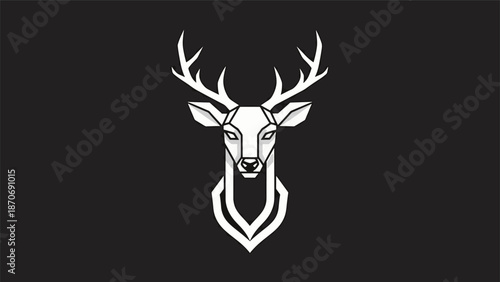 Elegant geometric deer head illustration on a dark background, minimalist design.