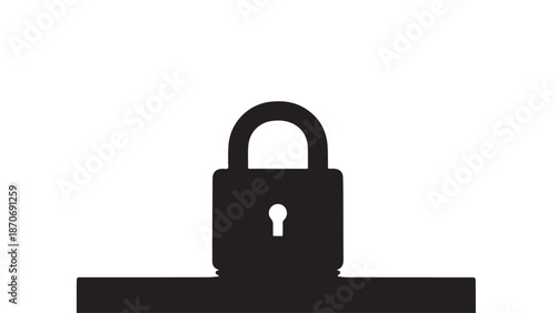 Open padlock on dark surface in simple flat design with black and white colors for cybersecurity icon