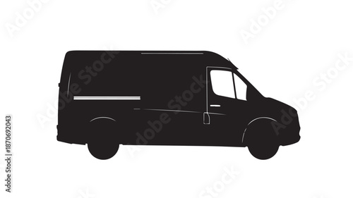 Delivery Van Silhouette in Modern Minimalist Style with Dark Color and Simple Graphics for Logistics Advertising