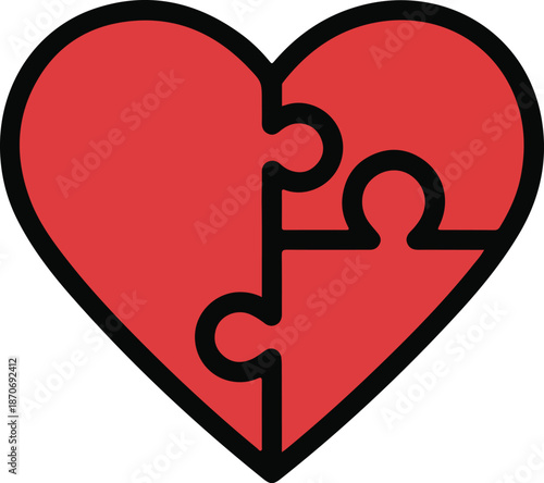 Red heart puzzle with missing pieces symbolising incomplete love or searching for a partner , Generative Ai
