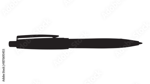 Black Ballpoint Pen in Simple Silhouette with Dark Matte Finish on White Background for Stationery