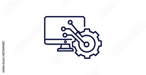 Desktop Computer Gear Settings Optimization Vector Icon Technical Configuration Technology Setup Symbol