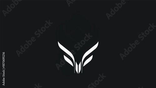 Elegant white logo design on a dark background, representing wings and flight.