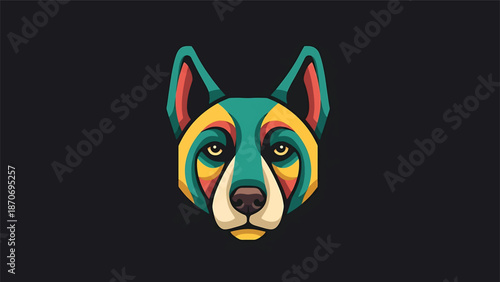 Vibrant and Colorful Dog Head Illustration on Dark Background.