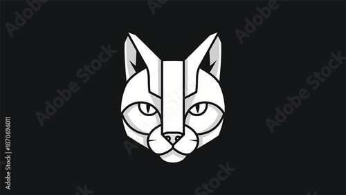 Geometric cat face illustration on black background, minimalist design, perfect for logo.