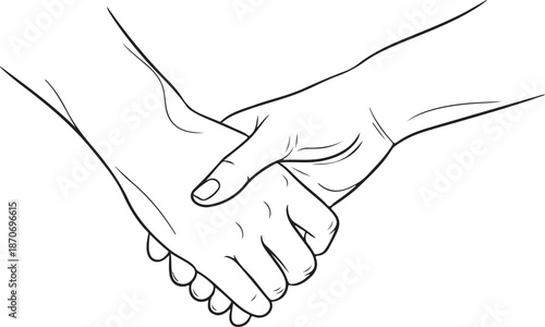 Supportive Hands Hold and Partnership Concept in Sketchy Minimalist Line Art , Generative Ai