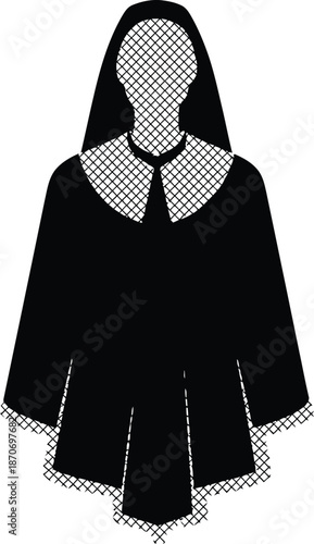 Vector art depiction of a nun standing alone in a simple white background