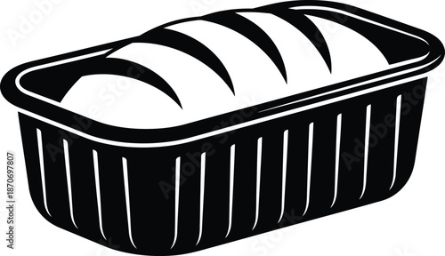 Vector art illustration of a freshly baked loaf of bread in a black baking pan
