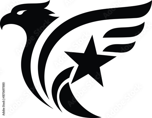Vector art of a majestic eagle head with a star, symbolizing freedom and courage in a minimalist design