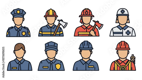 Diverse collection of professional occupation icons representing various careers and vocations in a flat design style