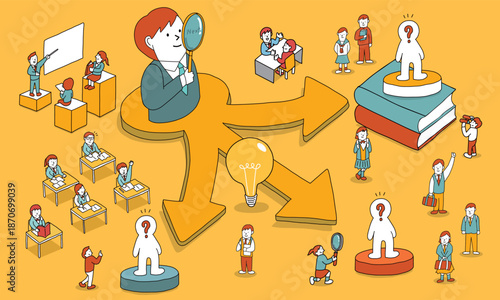 3つの進路の前で可能性や適性について考える学生のイラスト