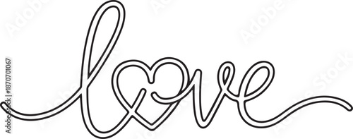 Hand Drawn Love Lettering in a Simple Continuous Line Style with Heart Symbol, Romantic Calligraphy Vector Design for Greeting Cards , Generative Ai