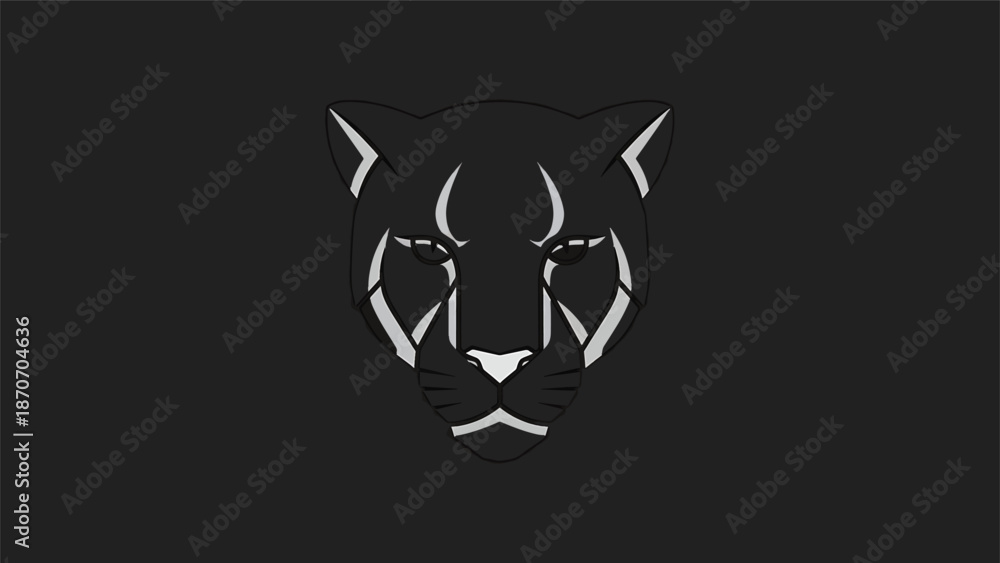 Fototapeta premium Geometric Panther Head Silhouette - A Striking Minimalist Design on Dark Background.