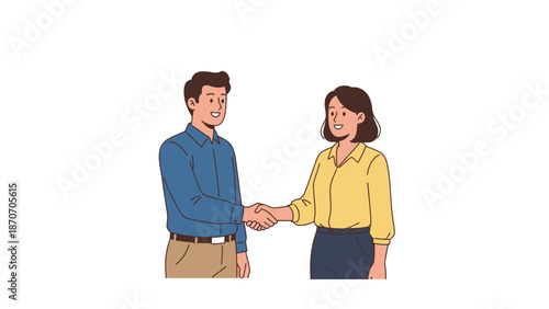Two smiling business colleagues shaking hands firmly in a gesture of agreement deal partnership or professional welcome illustration