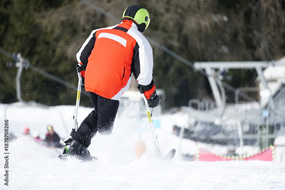 Εκτύπωση καμβά Disabled one leg senior man downhill skiing