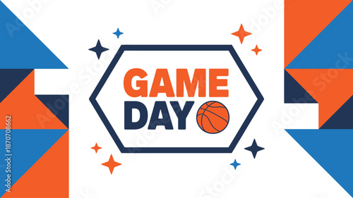 Vibrant Game Day Basketball Graphic with Geometric Design
